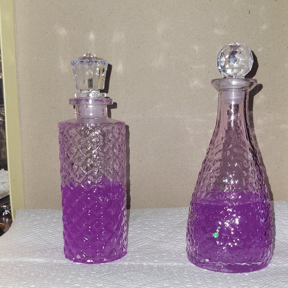Glow-in-the-dark Purple Resin & Glass Decanter (Right) Handmade MixedMedia Cured